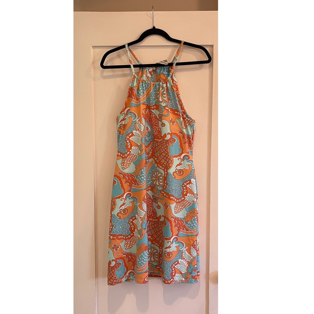 J. McLaughlin Maria Catalina Cloth Halter Blue and Orange Patterned Dress